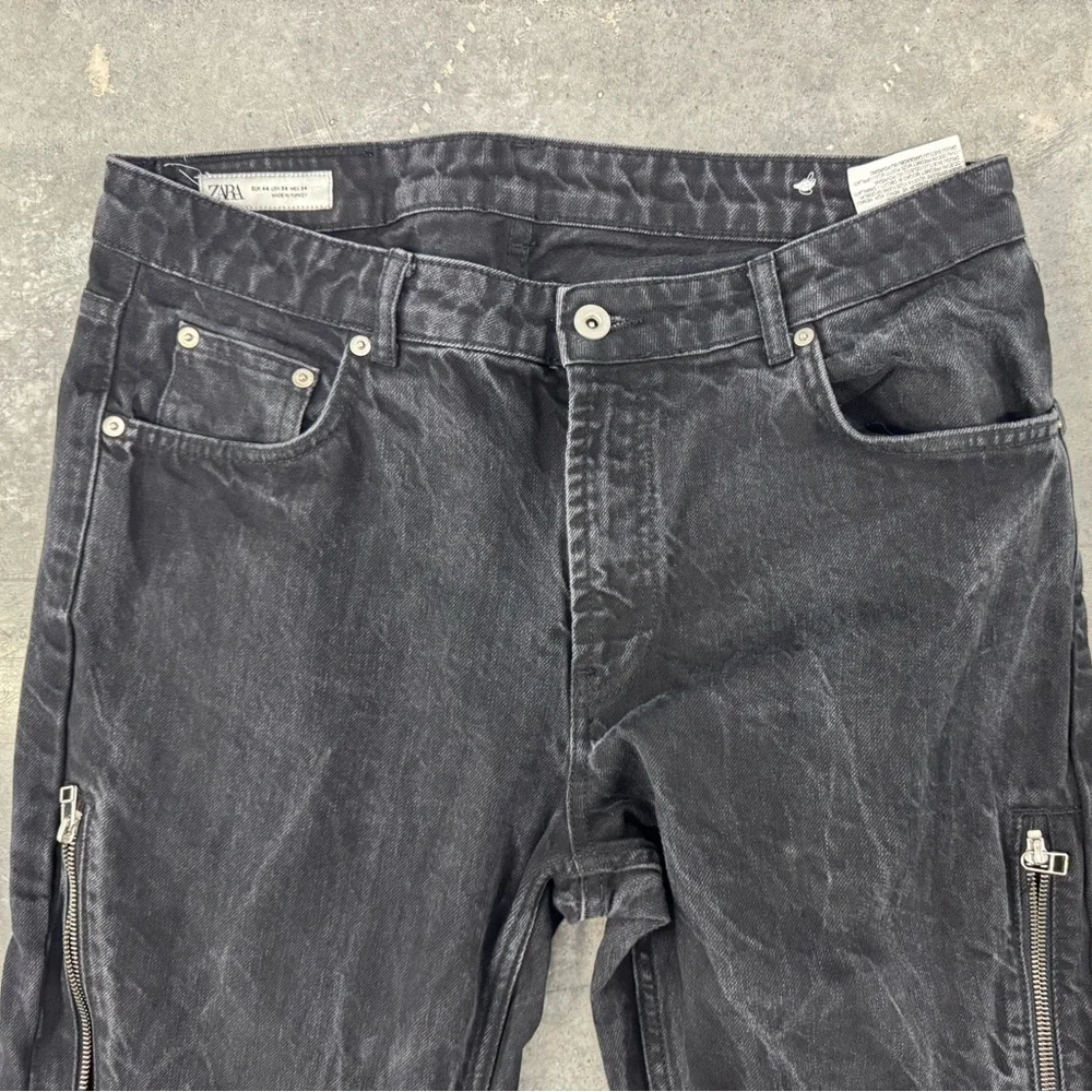 Zara Black Washed Wide-Leg Jeans with Side Zippers - Picture 5 of 9